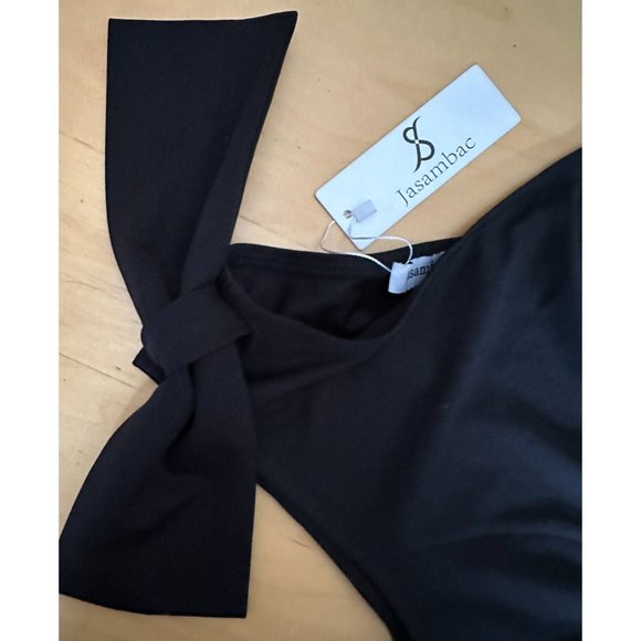 JASAMBAC One Shoulder Bow Black A-line Cocktail Party Dress with Pockets XL - Picture 6 of 11